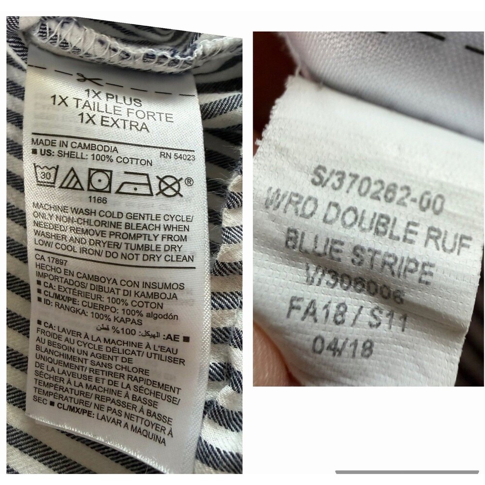 Old Navy Women's 1X Blue White Striped Off Shoulder Cotton Top Coastal Boho - Picture 11 of 15